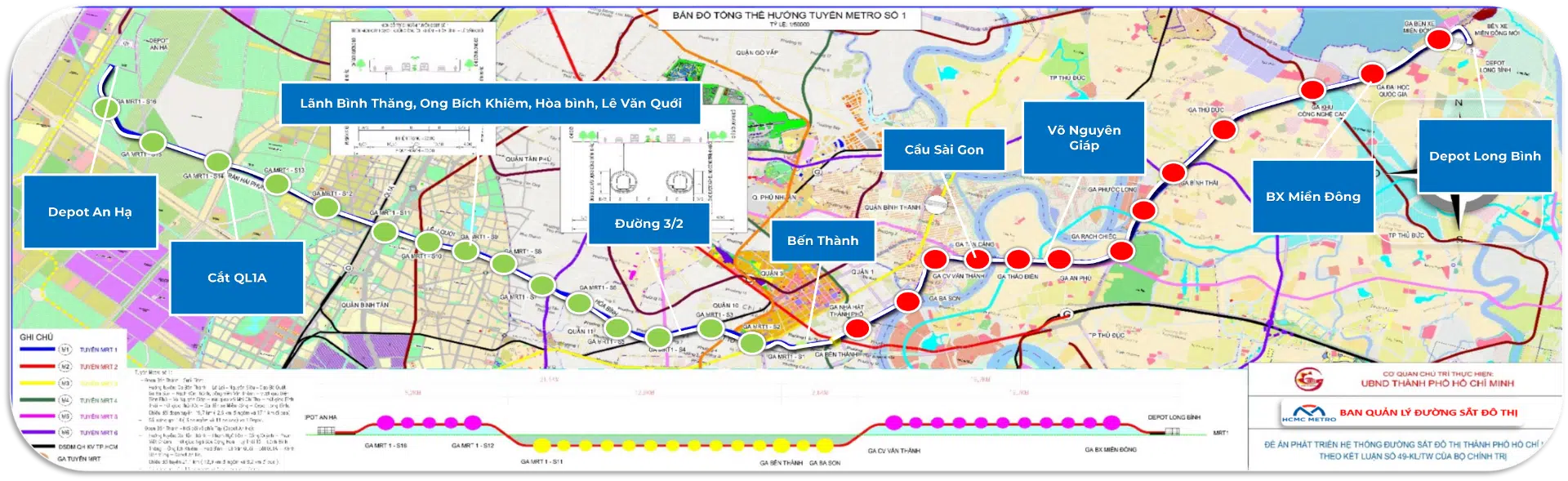 Bản đồ hướng tuyến metro số 1 Bến Thành - Suối Tiên